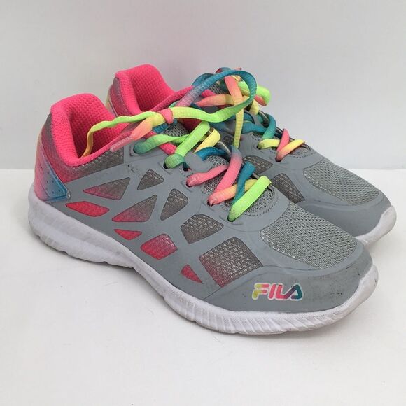 Fila Girl's Superstride 2 Gray Grey Pink Multi Rainbow Laces Big Kid Girls 1 - Picture 3 of 8